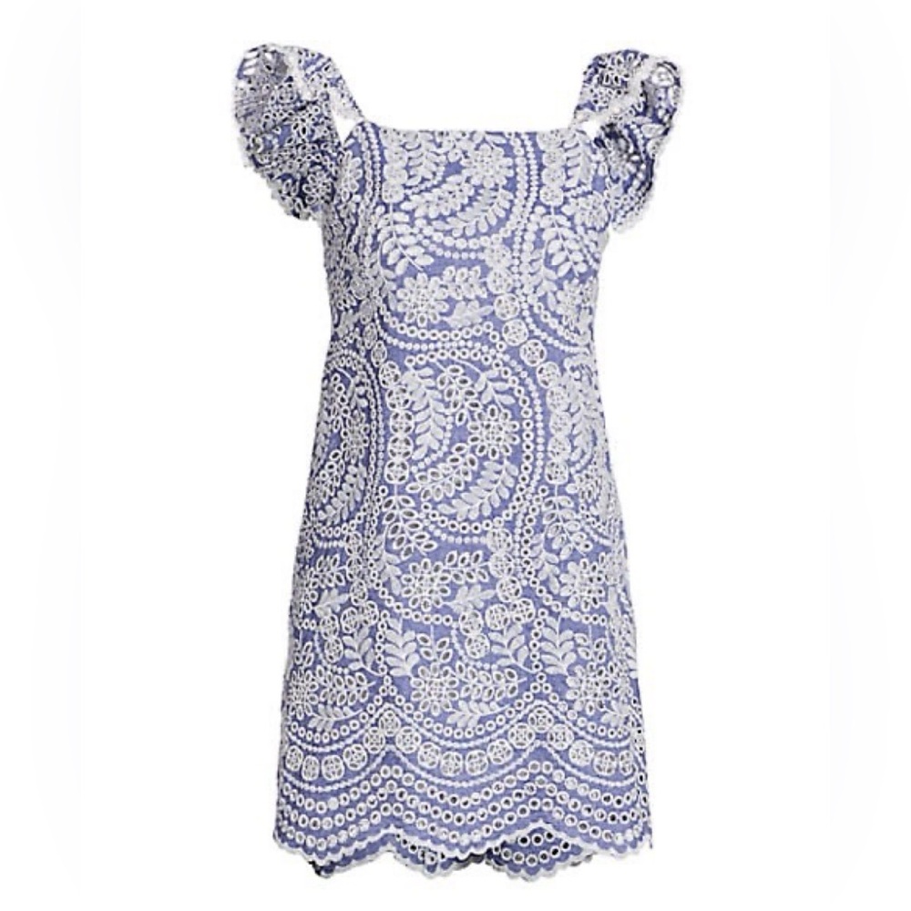 Alice + Olivia Honor Ruffle Sleeve Dress in Chambray Blue size 4